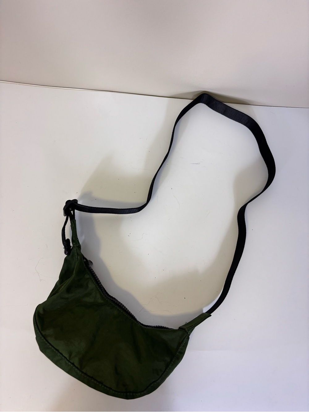 New Baggu Green Mini Crescent Crossbody Small Bag with Black Logo Strap
